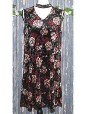 AGB Black Burndy Velvet Floral Dress Size M Whimsy Goth 90's Choker Neckline